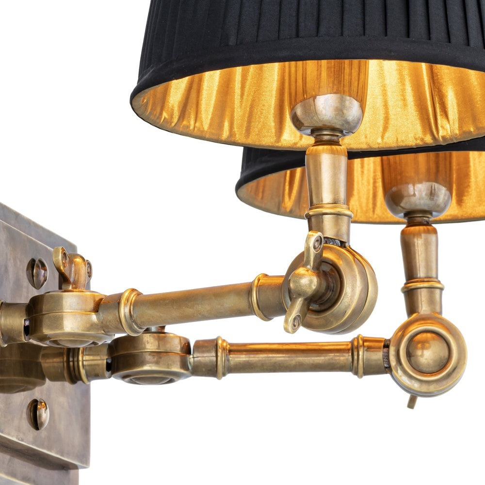 Eichholtz Wentworth Double Wall Lamp Wentworth in Vintage Brass with Black Shade