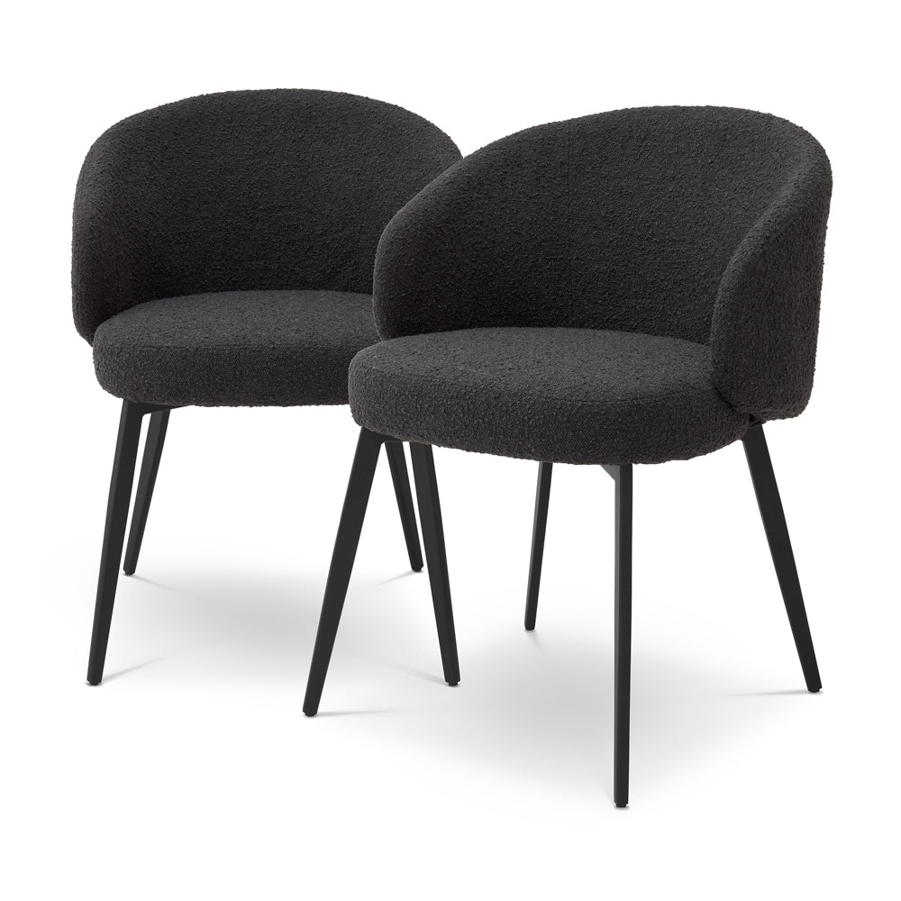 Eichholtz Set of 2 Lloyd Dining Chair with Arms in Bouclé Black