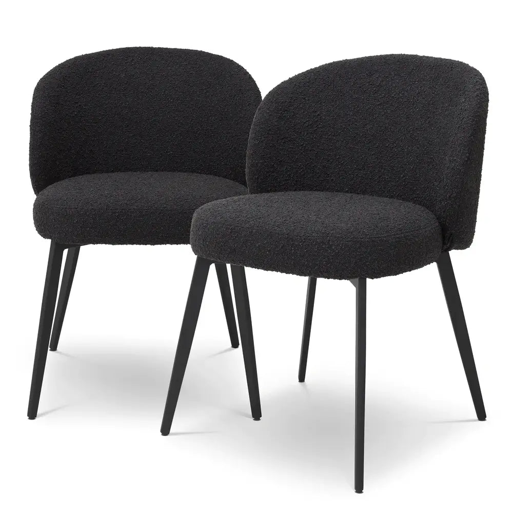 Eichholtz Set of 2 Lloyd Dining Chairs in Bouclé Black