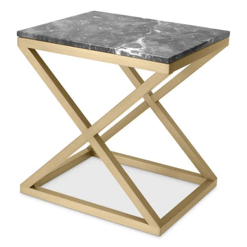 Eichholtz Side Table Criss Cross brushed brass finish grey marble