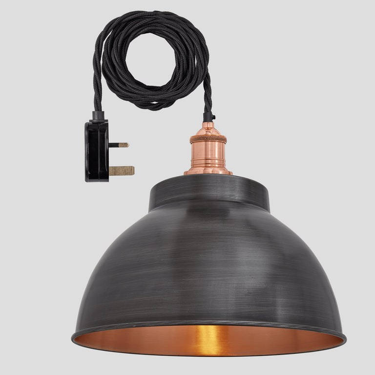  Industville-Industville Brooklyn Dome Pewter And Copper Pendant With Plug-Silver 293 