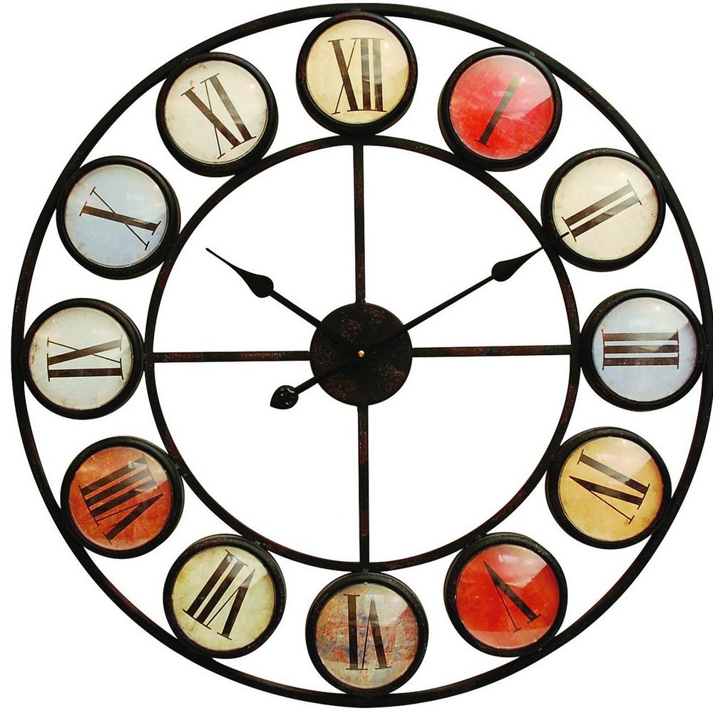 Libra Interiors Smarty Iron Clock Roman Numerals Domed Glass Coloured