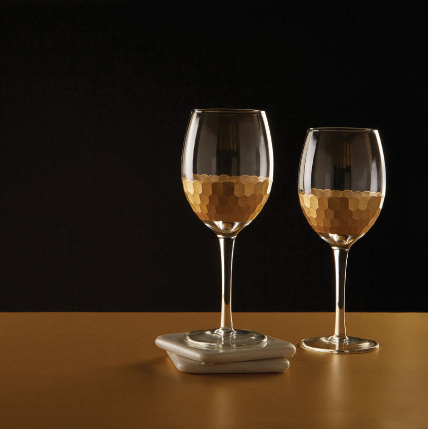 Olivia's Set of 4 Amelia Small Clear Wine Glasses with Gold Honeycomb Detail