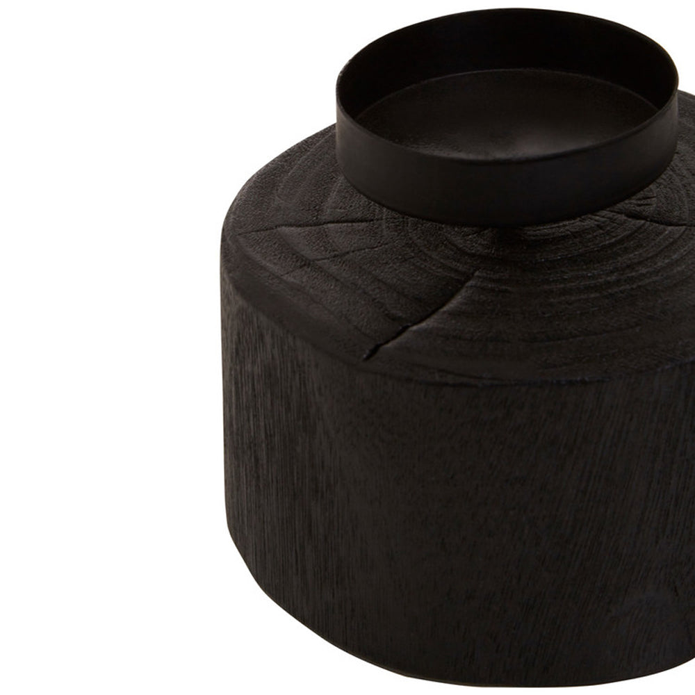  Premier-Olivia's Wooden Black Candle Holder Small-Black 005 
