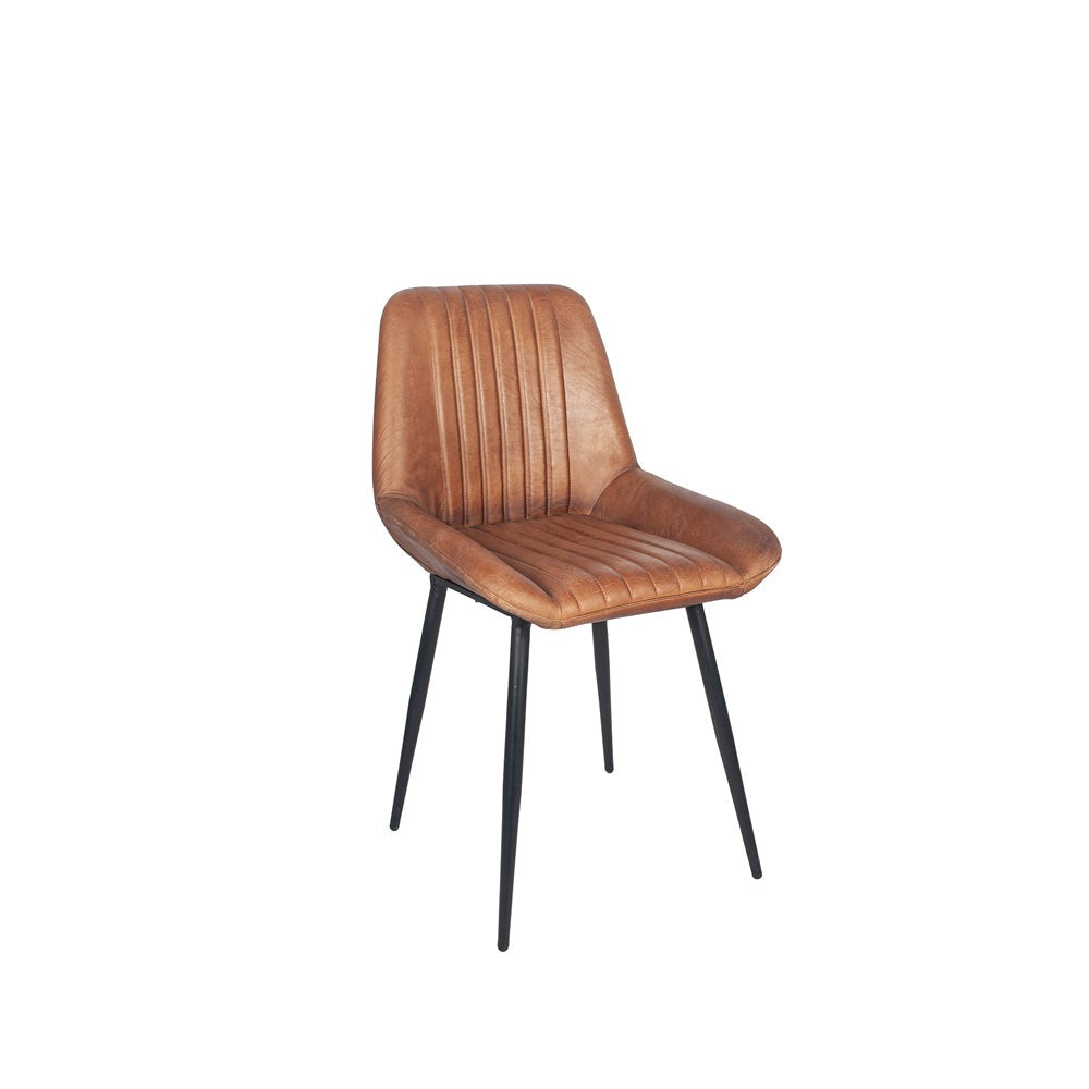 Olivia's Orbart Vintage Brown Leather and Iron Retro Dining Chair