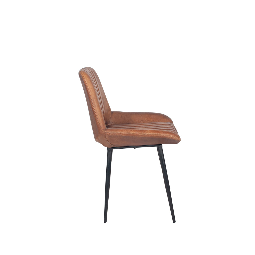 Olivia's Orbart Vintage Brown Leather and Iron Retro Dining Chair