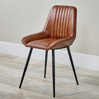 Olivia's Orbart Vintage Brown Leather and Iron Retro Dining Chair