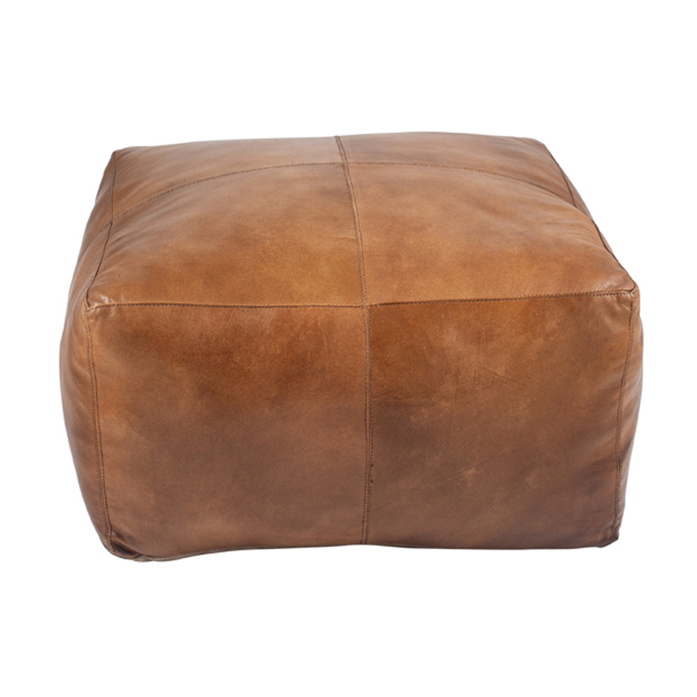 Olivia's Alpha Natural Tan Leather Square Pouffe