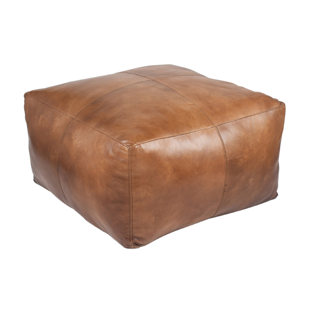 Olivia's Alpha Natural Tan Leather Square Pouffe