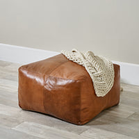 Olivia's Alpha Natural Tan Leather Square Pouffe