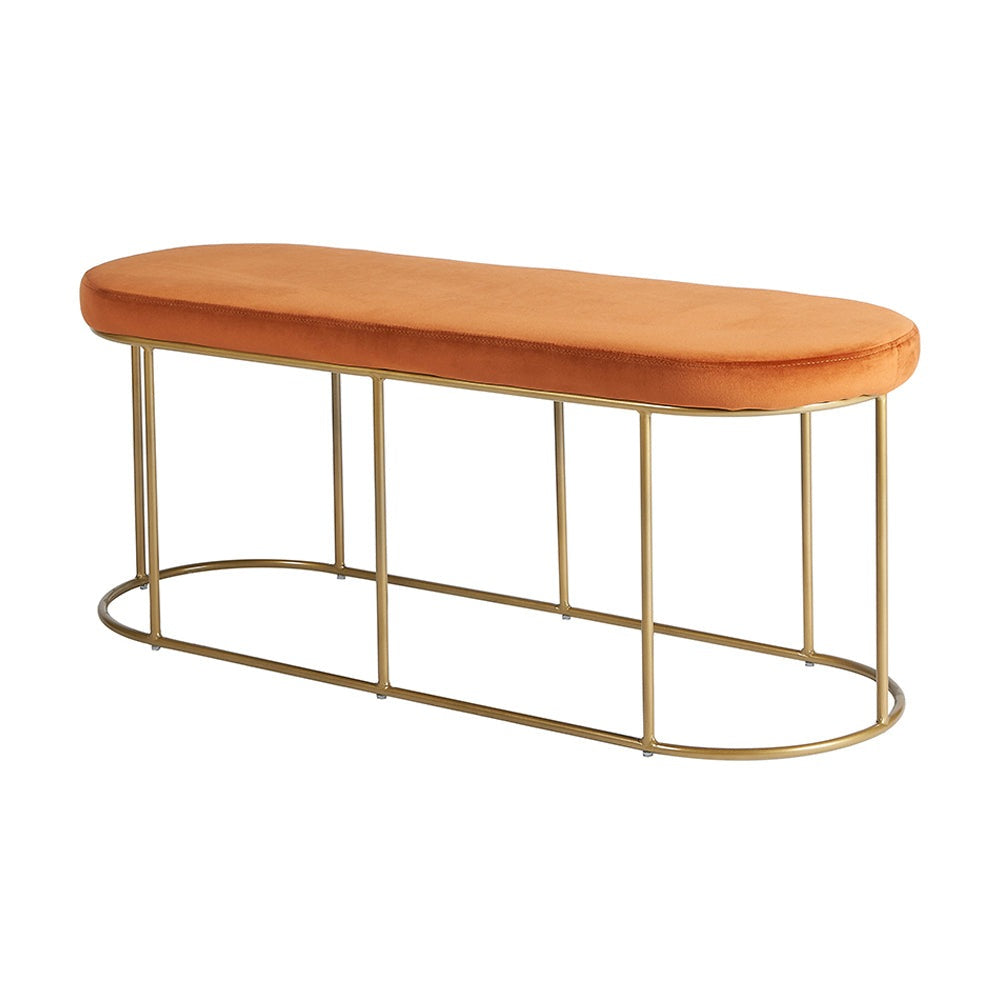 Olivia's Nina Tobacco Velvet Bench with Gold Metal Frame