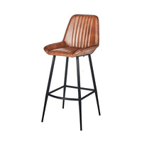 Olivia's Lia Vintage Brown Leather and Iron Retro Bar Stool