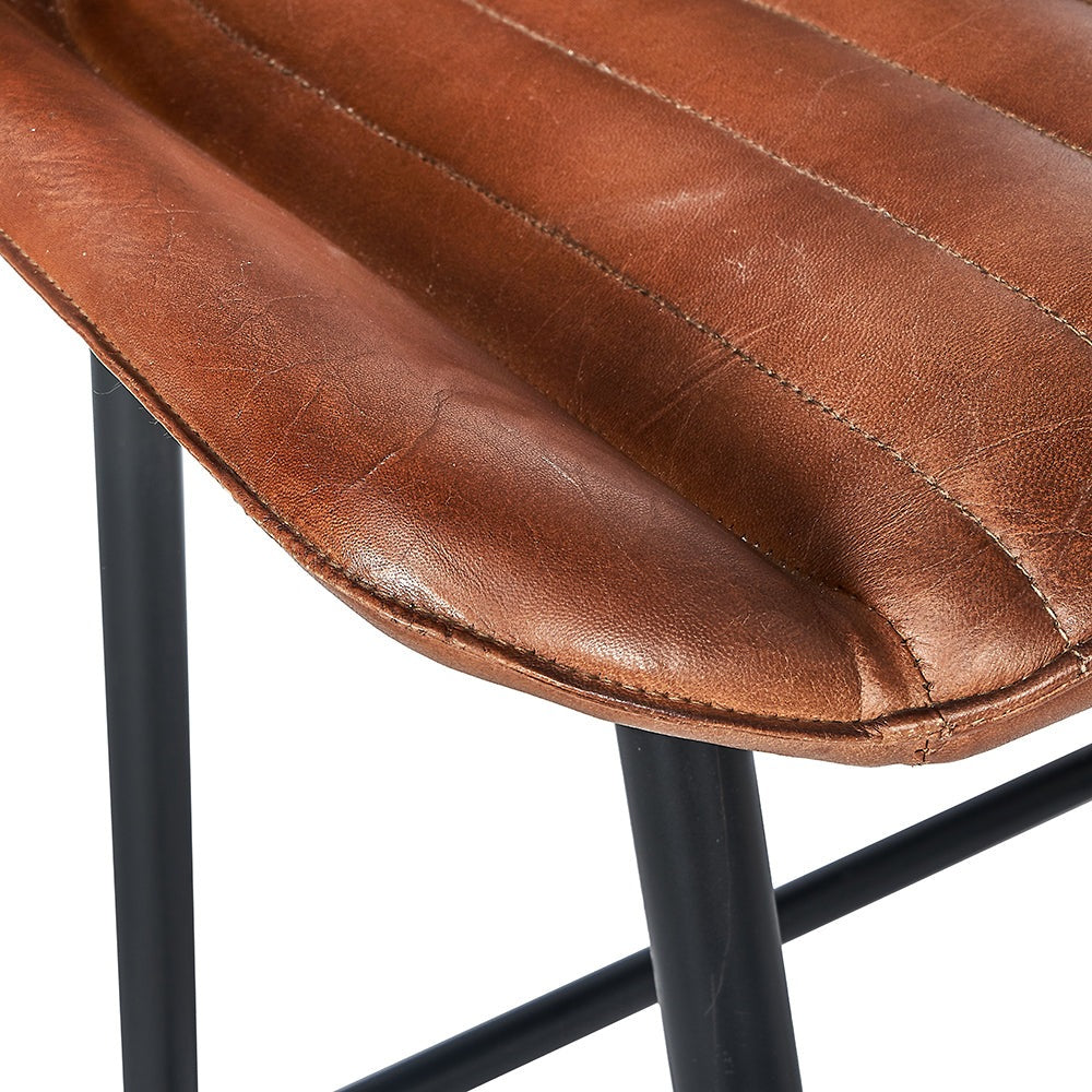 Olivia's Lia Vintage Brown Leather and Iron Retro Bar Stool