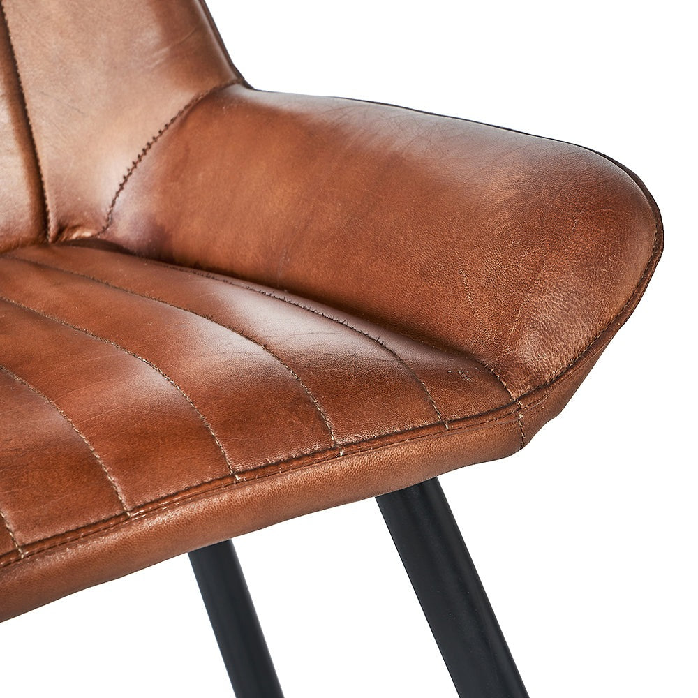 Olivia's Lia Vintage Brown Leather and Iron Retro Bar Stool