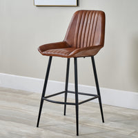 Olivia's Lia Vintage Brown Leather and Iron Retro Bar Stool