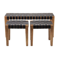 Olivia's Set of 3 Cleo Black Woven Leather and Wood Bench and Stools