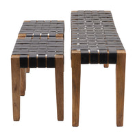 Olivia's Set of 3 Cleo Black Woven Leather and Wood Bench and Stools