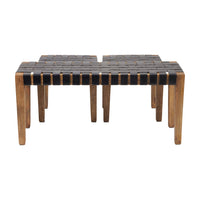 Olivia's Set of 3 Cleo Black Woven Leather and Wood Bench and Stools