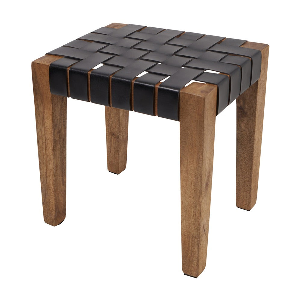 Olivia's Set of 3 Cleo Black Woven Leather and Wood Bench and Stools