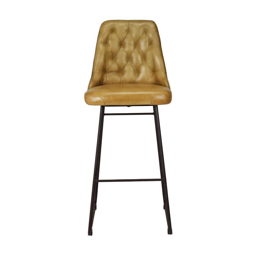 Olivia's Camille Leather and Iron Bar Stool in Mustard