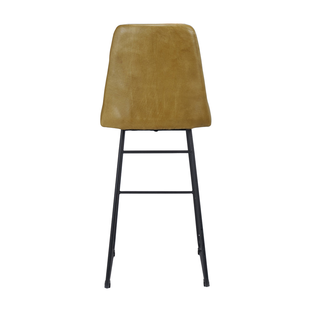 Olivia's Camille Leather and Iron Bar Stool in Mustard