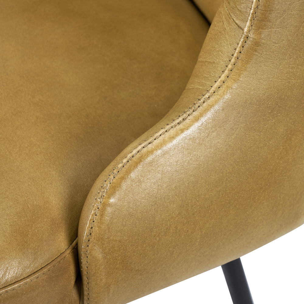 Olivia's Camille Leather and Iron Bar Stool in Mustard