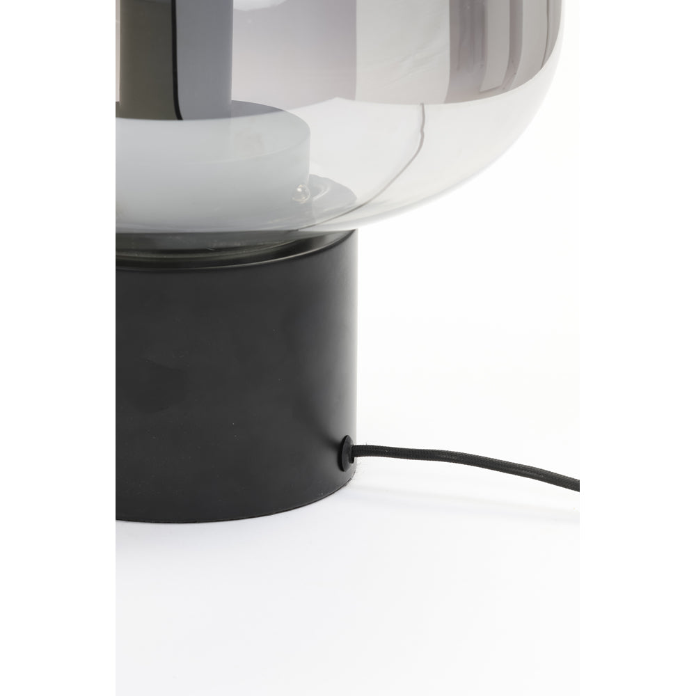 Light & Living Arturan Table Lamp Wide Smoked Glass Grey And Matt Black