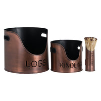 Hill Interiors Logs And Kindling Buckets & Matchstick Holder in Copper