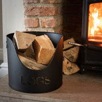 Hill Interiors Logs And Kindling Buckets & Matchstick Holder in Black