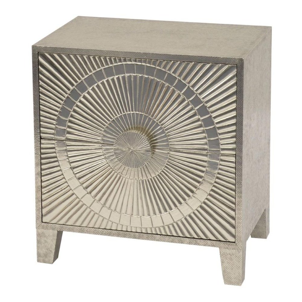 Libra Coco Silver Embossed Metal 2 Drawer Bedside Table-Libra-Olivia's