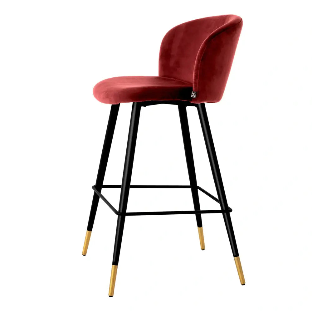 Eichholtz Volante Bar Stool in Roche Bordeaux Velvet