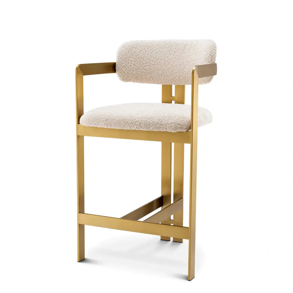 Eichholtz Cliff Brushed Brass Finish Counter Stool in Donato Cream
