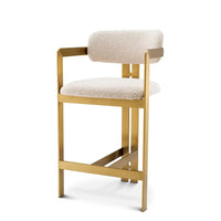 Eichholtz Cliff Brushed Brass Finish Counter Stool in Donato Cream Bouclé