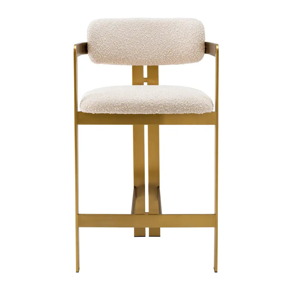 Eichholtz Cliff Brushed Brass Finish Counter Stool in Donato Cream Bouclé