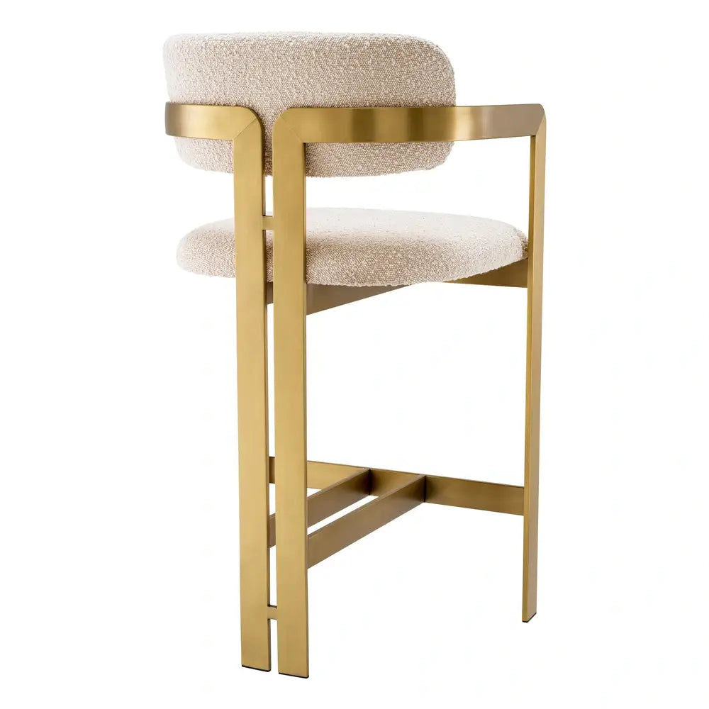 Eichholtz Cliff Brushed Brass Finish Counter Stool in Donato Cream Bouclé