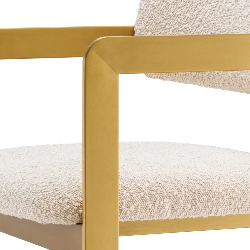 Eichholtz Cliff Brushed Brass Finish Counter Stool in Donato Cream Bouclé