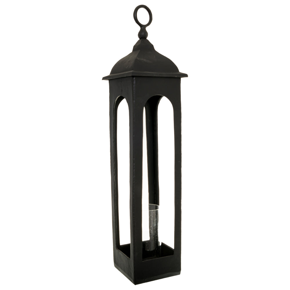 Hill Interiors Farrah Collection Cast Tall Loop Top Lantern in Black