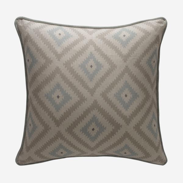 Andrew Martin Glacier Cushion Powder- icy blue and beige with contrast piping in smart, textured velvet 