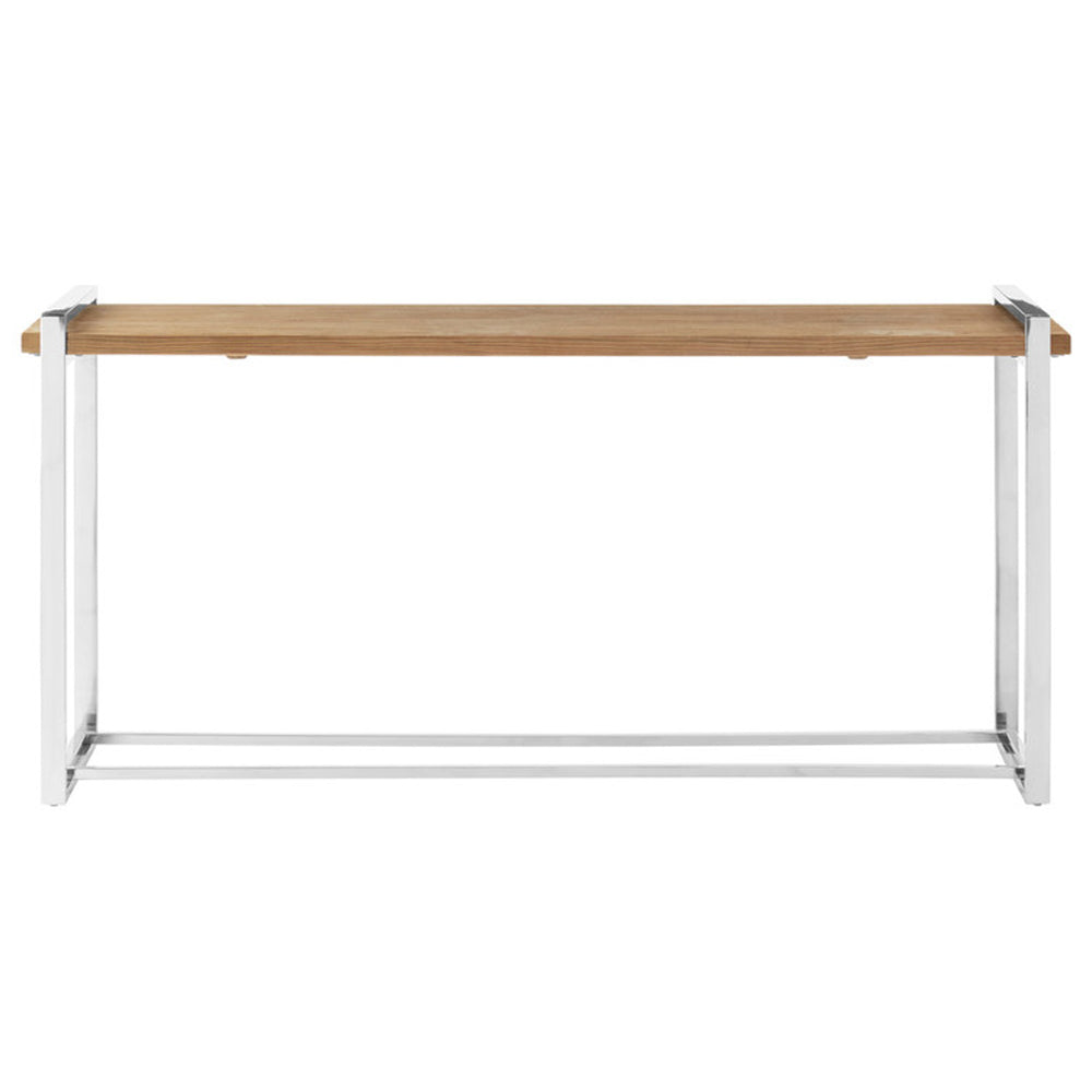 Olivia's Otti Elm Wooden Console Table With Stainless Steel Base