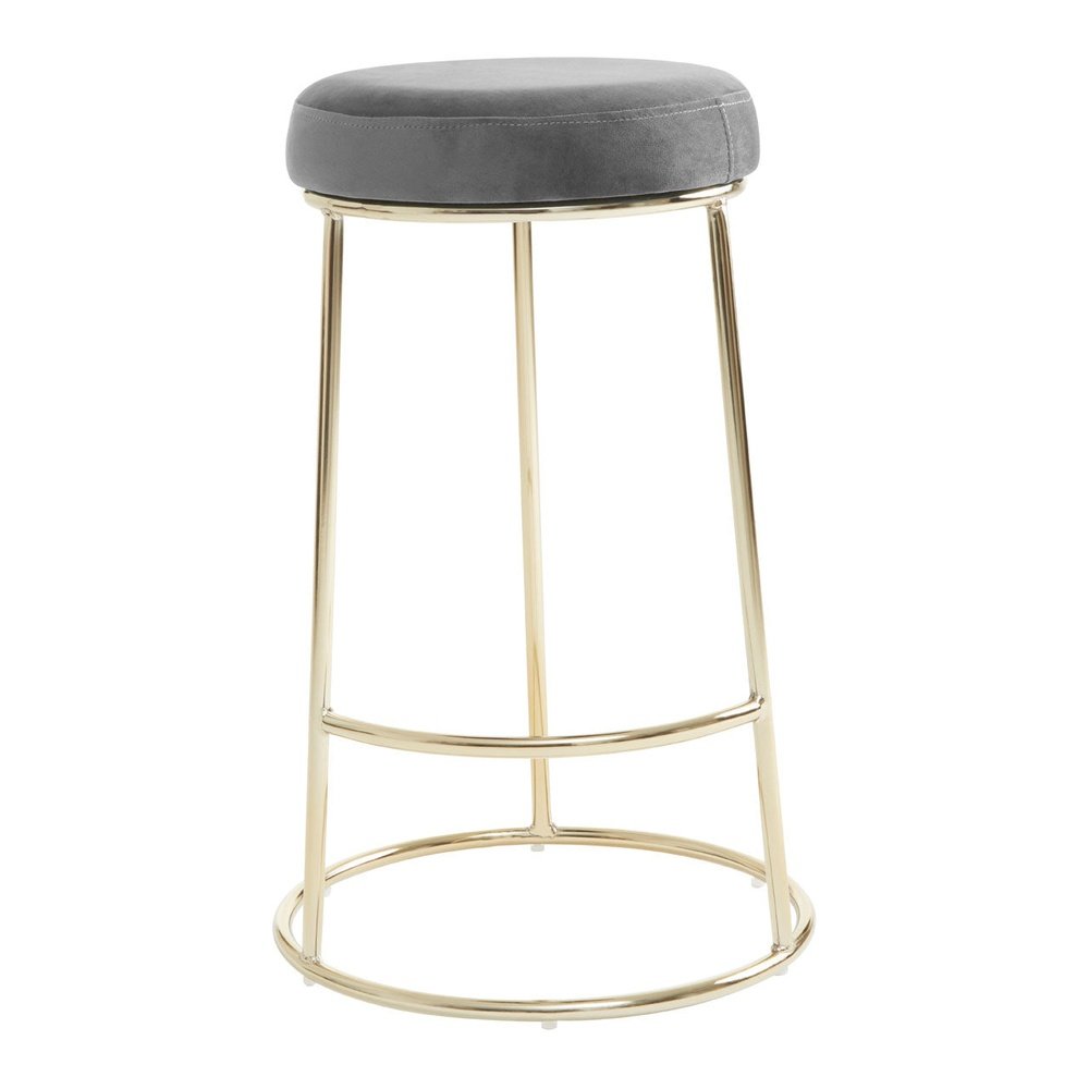 Olivia's Minerva Bar Stool in Grey Velvet & Gold