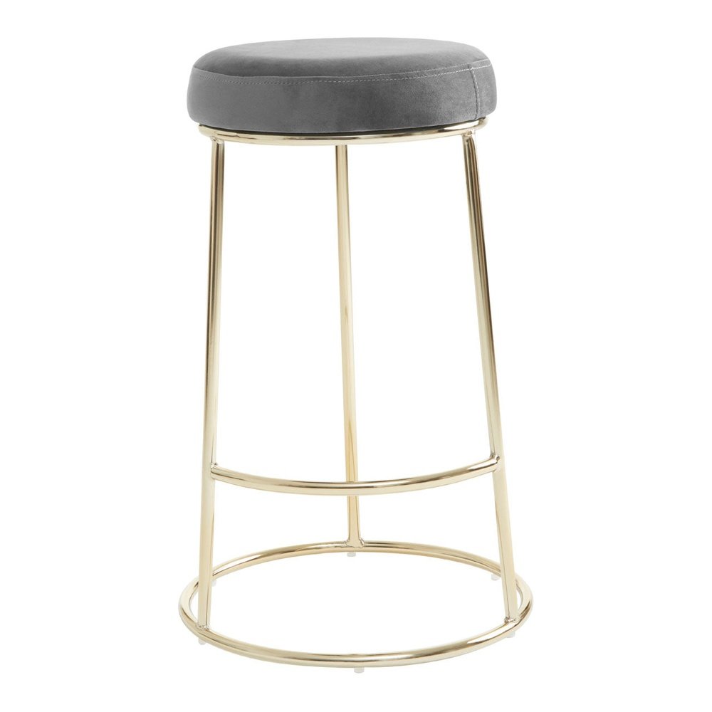Minerva Velvet Bar Stool - Grey & Gold Premier 1