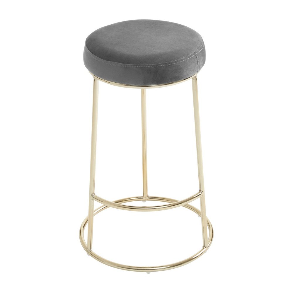 Olivia's Minerva Bar Stool in Grey Velvet & Gold