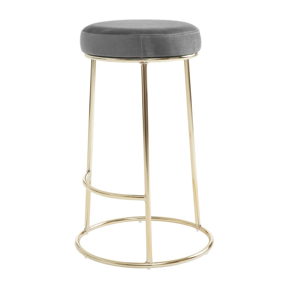 Olivia's Minerva Bar Stool in Grey Velvet & Gold