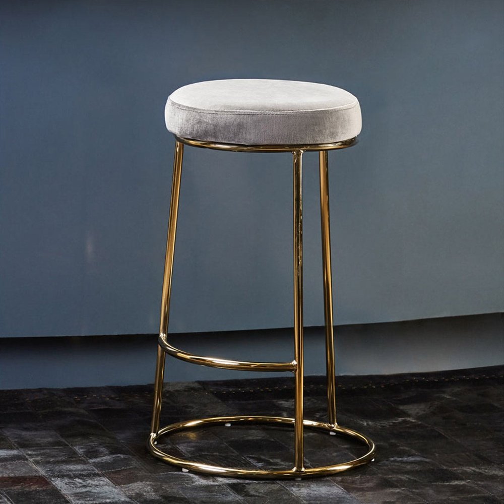 Olivia's Minerva Bar Stool in Grey Velvet & Gold