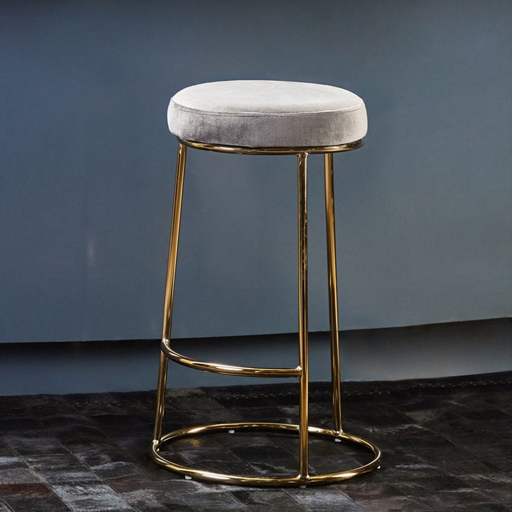 Minerva Velvet Bar Stool - Grey & Gold Premier 2