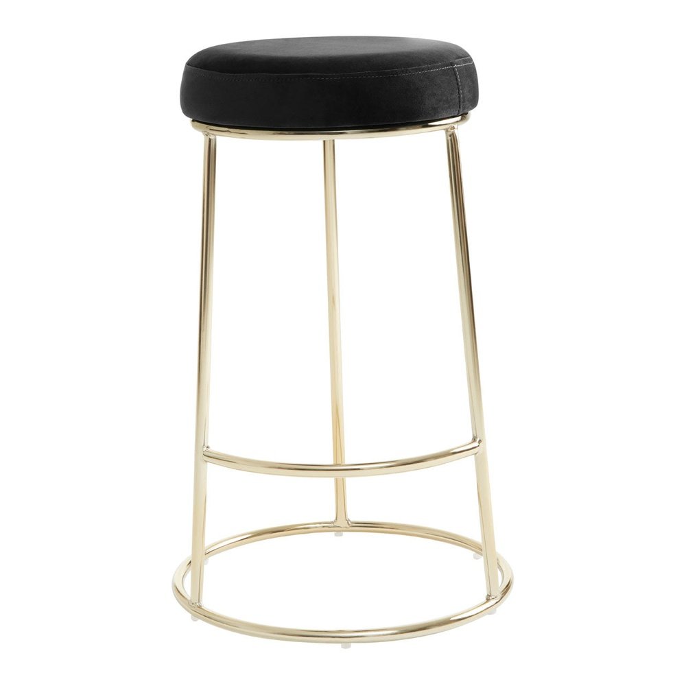 Olivia's Minerva Bar Stool in Black Velvet & Gold