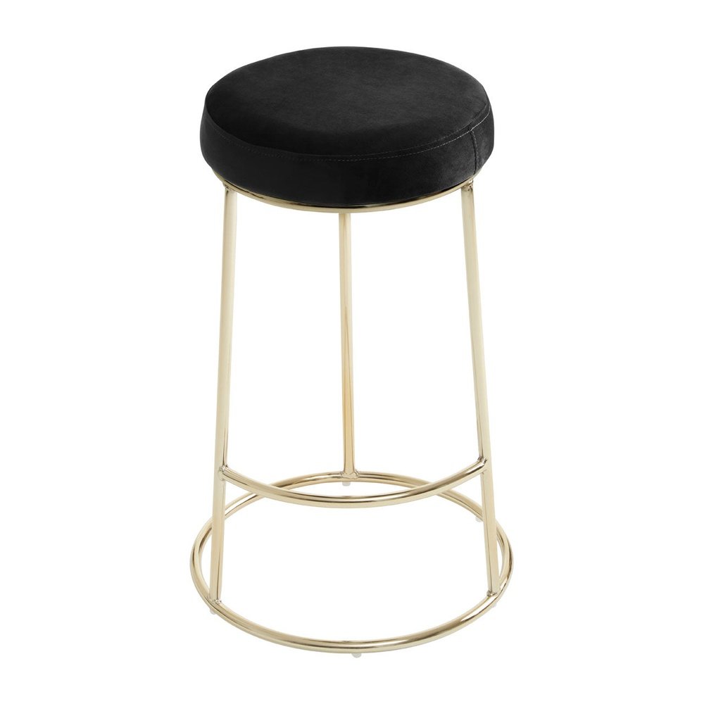 Olivia's Minerva Bar Stool in Black Velvet & Gold