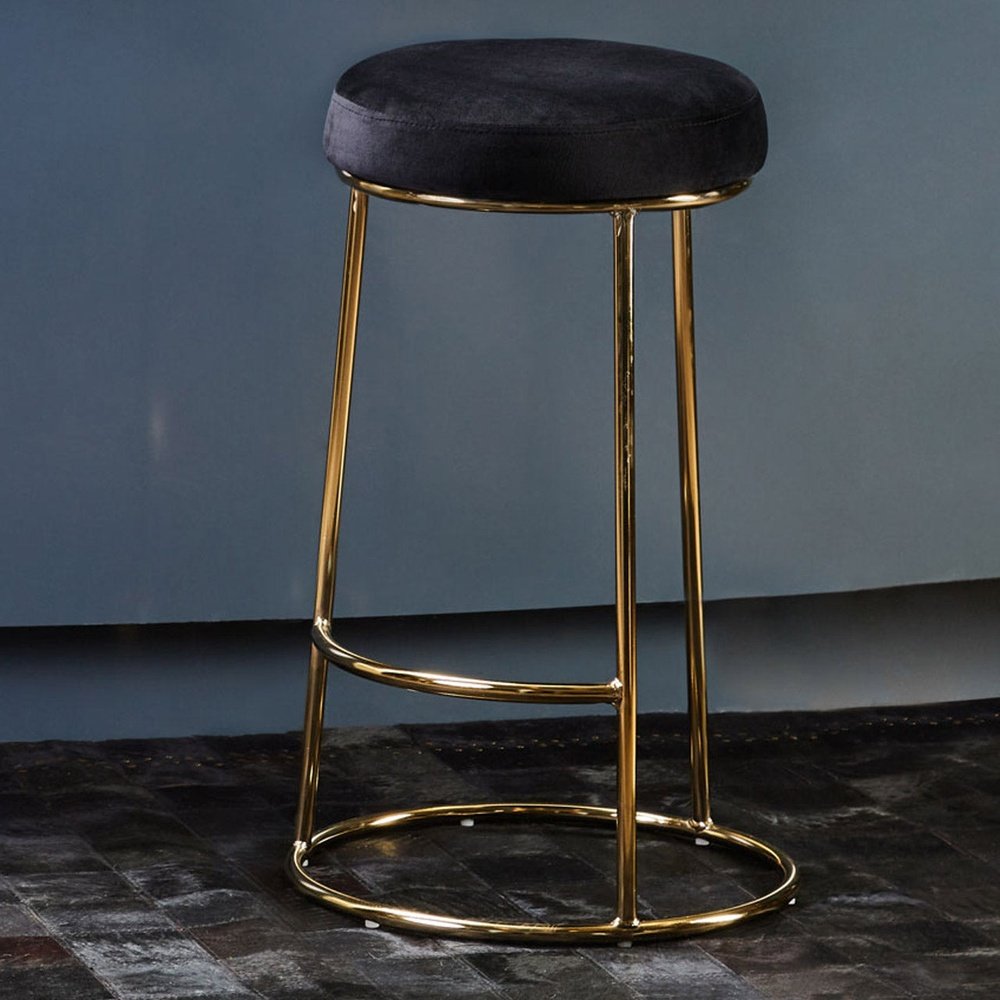 Olivia's Minerva Bar Stool in Black Velvet & Gold