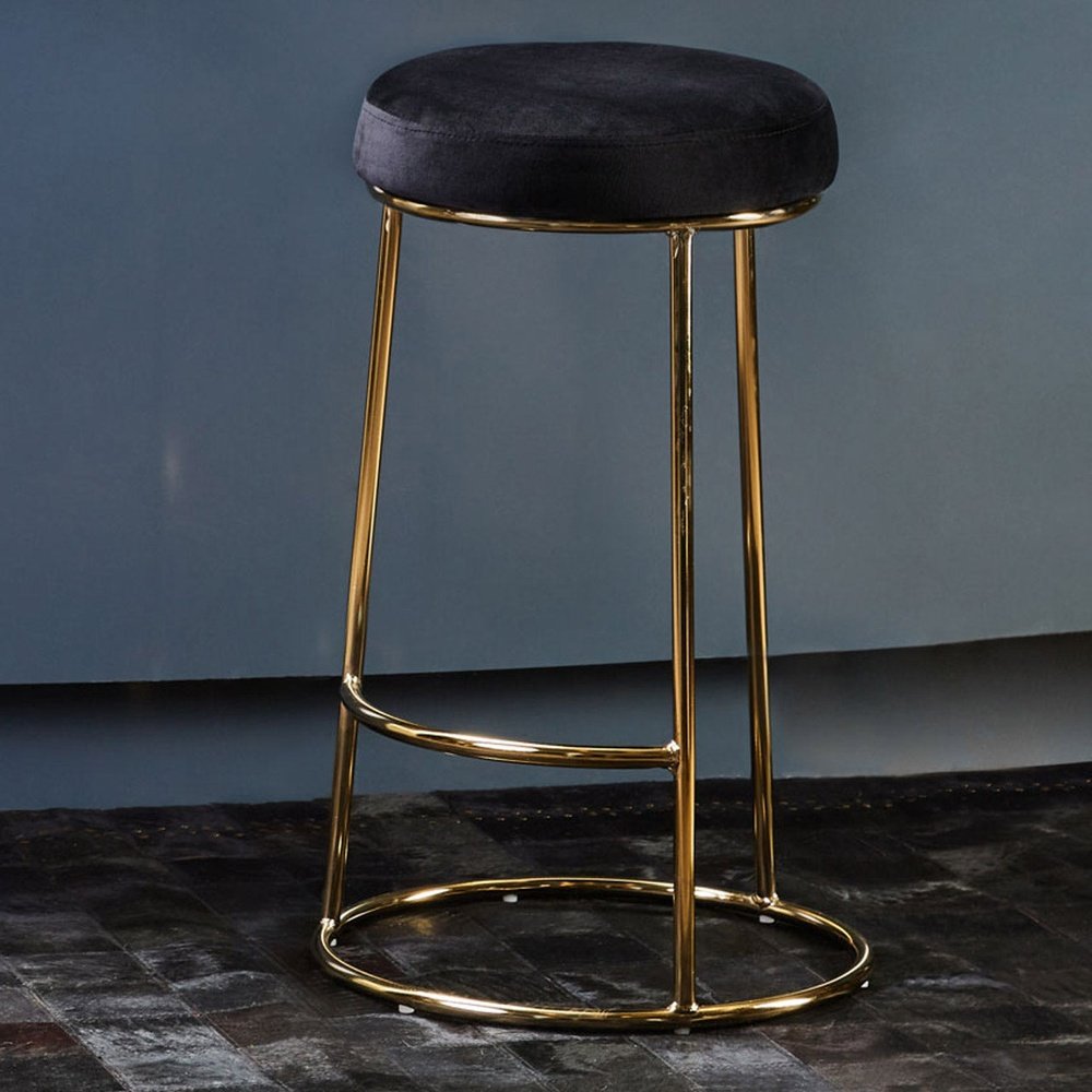 Minerva Velvet Bar Stool - Black & Gold Premier 2
