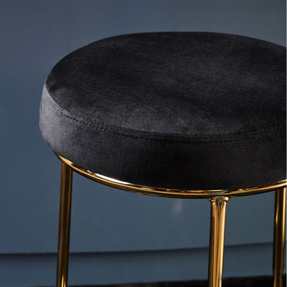 Olivia's Minerva Bar Stool in Black Velvet & Gold